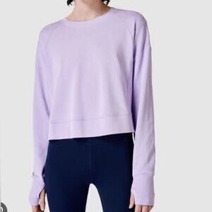 Sweaty Betty Post-workout Cropped Sweatshirt, Thumb Holes, Lavender/Indigo, 8